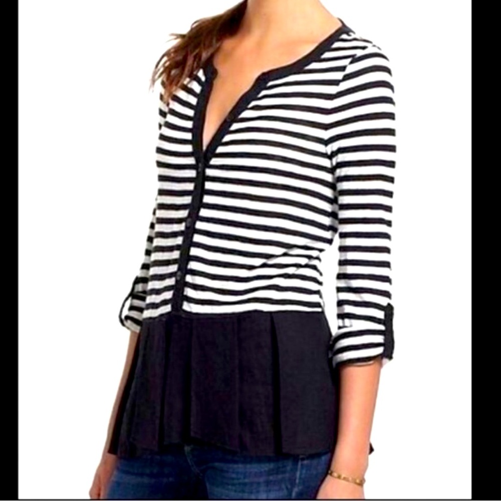 Anthropologie Brand Postmark Buttondown Black and White Linen Blend Peplum Top M
